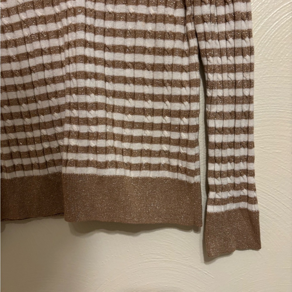Talbots Pullover Sweater Gold Metallic Sparkle Shimmer Striped Knit Top Size PM - Picture 7 of 8